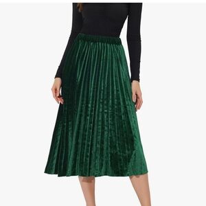 Allegra K Women's Fall Winter Elastic High Waist Velvet Pleated Midi Skirt